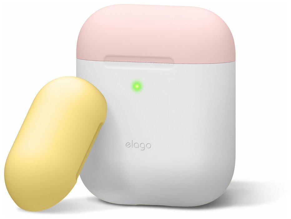 Чехол Elago Silicone DUO для AirPods 1/2, White с крышками Pink и Yellow