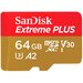 Карта памяти SanDisk Extreme PLUS microSDXC Class 10 UHS Class 3 V30 A2 170MB/s + SD adapter 256 GB, чтение: 170 MB/s, запись: 90 MB/s, адаптер на SD