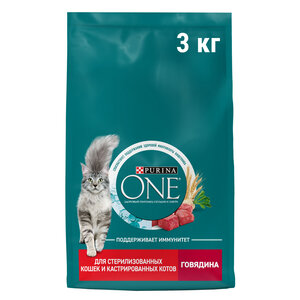 Сухой корм Purina ONE® для стерилизованных кошек и кастрированных котов с говядиной 3 кг