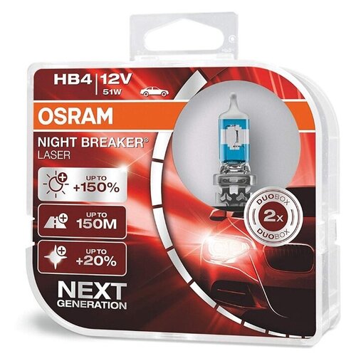 фото Лампа osram hb4 night breaker laser 12v- 51w pk32d-5 2шт 9006nl-hcb