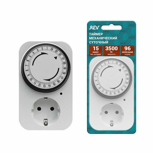 Таймер механический Премиум суточный 3680Вт интервал 15мин 96 вклсутки белый 05161 1481₽