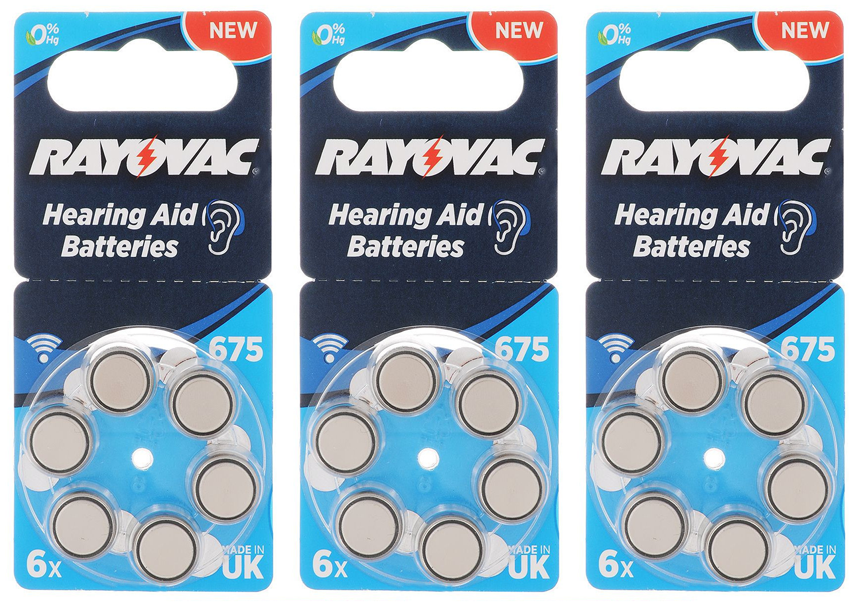 Батарейки Rayovac Extra 675 (PR44) для слуховых аппаратов, 3 блистера (18 батареек)