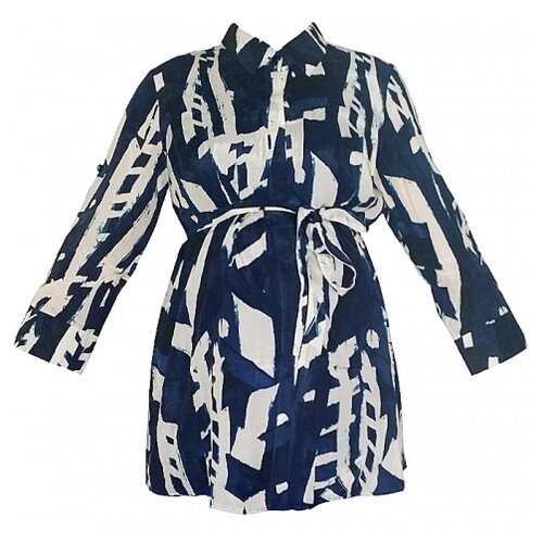 Блуза Х-образного силуэта из вискозы рукав 3/4 (синяя абстракция) Mammy Size 30687723 (42-52) (Синий; Размер 46)
