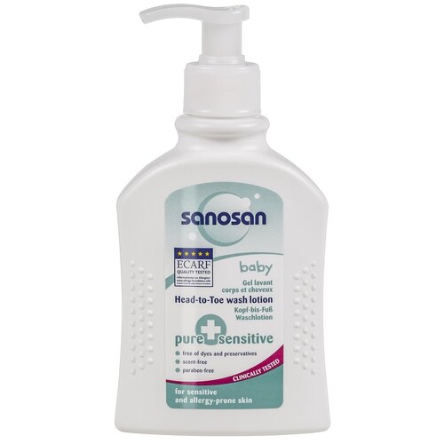 Sanosan Pure+sensitive 2 в 1 Детское средство для купания, 200 мл