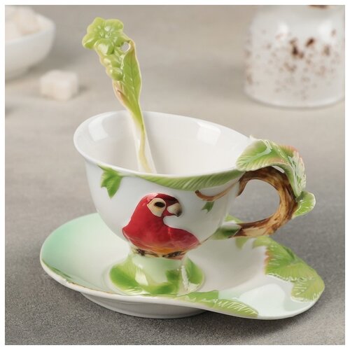 фото Чайная пара "ботаника. ара" чашка 200 мл, 13х8х9 см, блюдце 15,5х11,5х3 см, ложка 4716182 сима-ленд