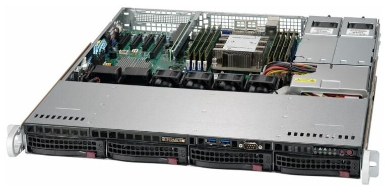 Платформа системного блока SuperMicro SYS-5019P-MTR 1U, 1xLGA3647, iC621, 8xDDR4, up to 4x3.5, 2x10GbE, IPMI, 2x400W (C