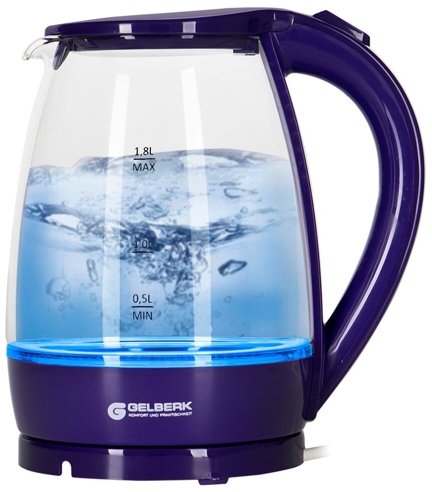 Чайник GELBERK GL-471 фиолетовый /стекло,1.8 л, LED подсветка