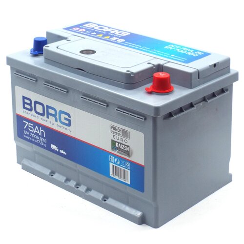 Автомобильный аккумулятор Borg Standart 6CT-75VL, 278x175x190, полярность обратная