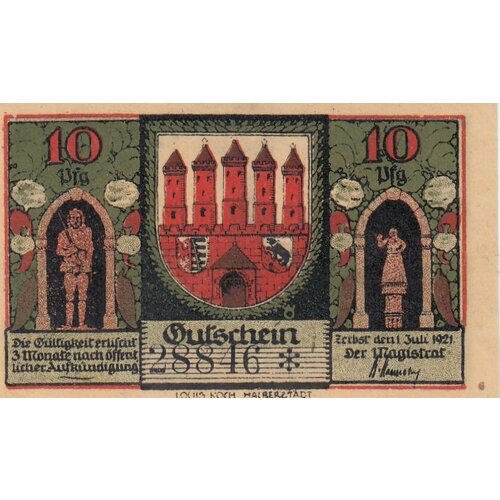Германия (Веймарская Республика) Цербст 10 пфеннигов 1921 г. (5)