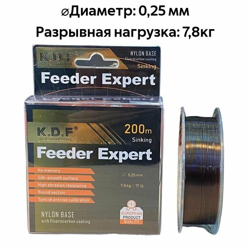 фото Леска с покрытием флюорокарбона kdf feeder expert 0,25 мм 200 м нет бренда