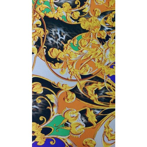 Ткань Креп с ярким леопардовым принтом и вензелями Италия