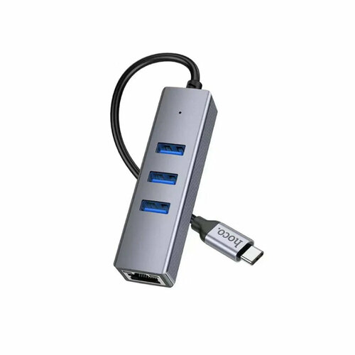 USB-концентратор HOCO HB34, EasyLink, 3 USB выхода, кабель Type-C, цвет: серый