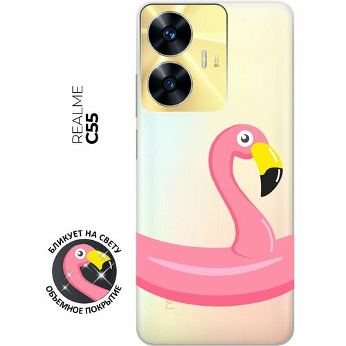 Силиконовый чехол с принтом Flamingo Swim Ring для Realme C55 / Рилми С55 силиконовый чехол на realme c55 рилми с55 с 3d принтом cheshire cat прозрачный