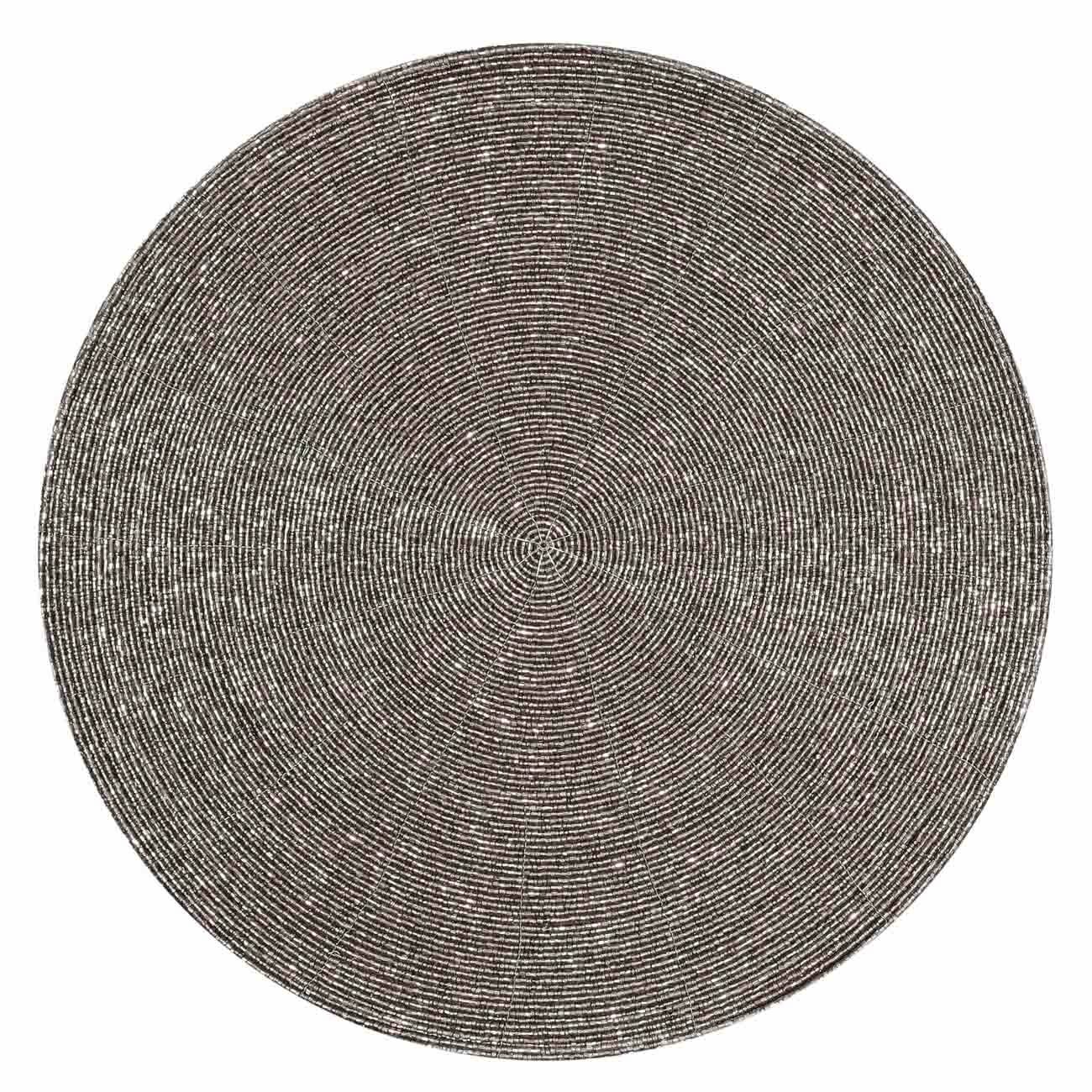 (W)Салфетка под приборы 36 см бисер круглая серебристо-серая Rotation beads