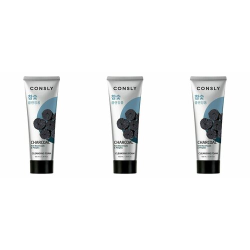 CONSLY Пенка для умывания кремовая c древесным углем против черных точек Charcoal Anti Blackheads Creamy Cleansing Foam, 100мл - 3 штуки кремовая пенка для умывания c древесным углем против черных точек 100мл consly consly charcoal anti blackheads creamy cleansing foam 100ml