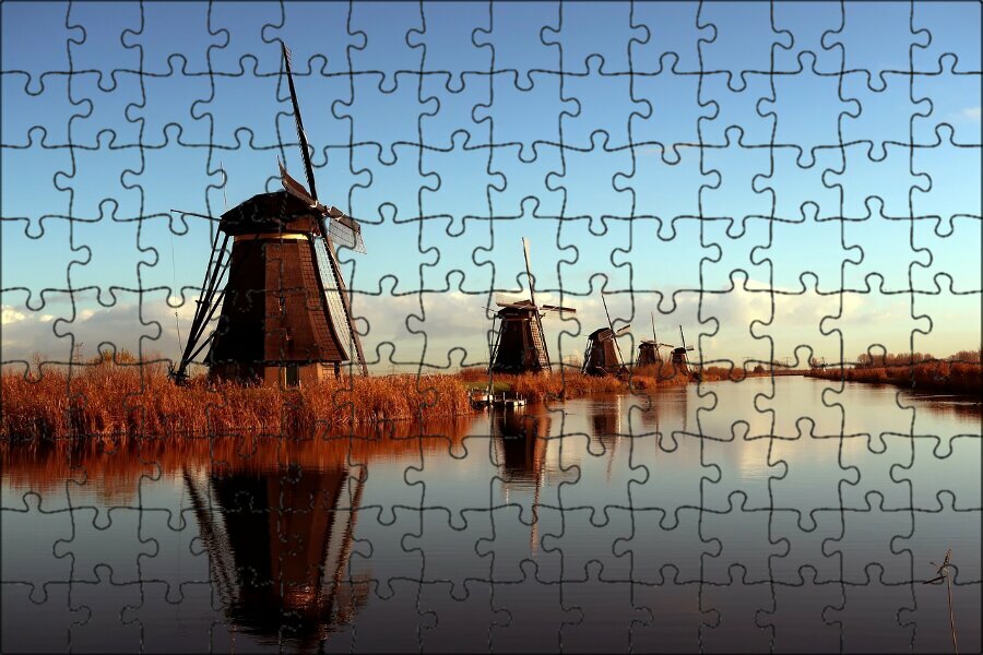 Магнитный пазл "Kinderdijk, миллс, нидерланды" на холодильник 27 x 18 см.