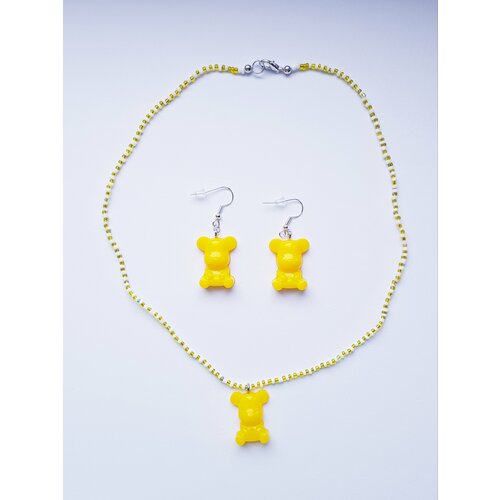 фото Комплект бижутерии: колье, подвеска, серьги, размер колье/цепочки 45 см, желтый андрюшина е.в