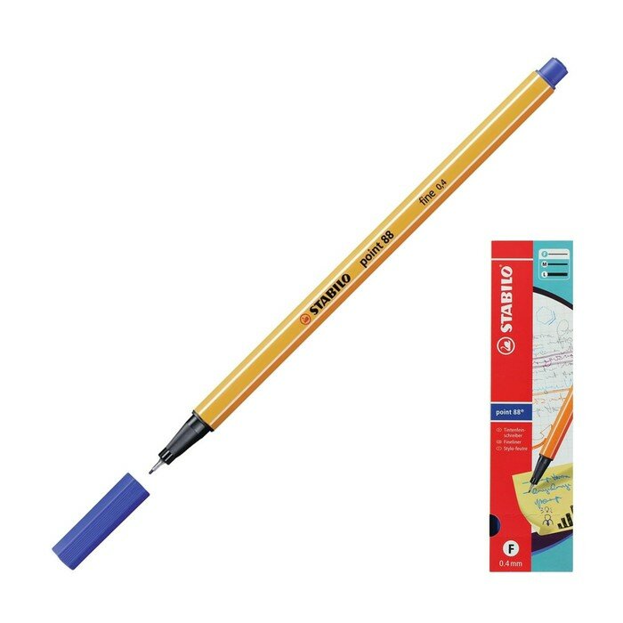 Ручка капиллярная Stabilo Point, корпус оранжевый, толщина письма 0,4 мм, синяя (88/41)