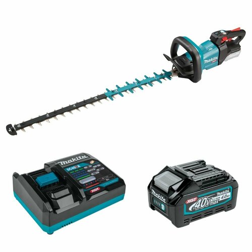 Набор Makita: аккумуляторный кусторез UH005GZ, 40 В, 75 см, 2500 ход/мин + аккумулятор BL4040, 40 В, 4 Ач + быстрое зарядное устройство DC40RA, PT962