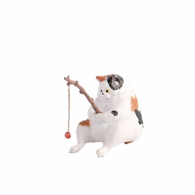 Котик с удочкой/Кот рыбак для аквариума. Декорация для аквариума.