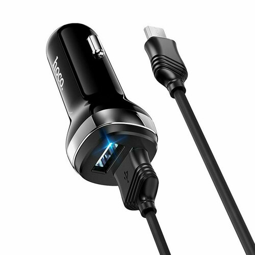 Адаптер автомобильный с кабелем - Hoco Z40 Superior 2USB, 5V, 2.4A +micro USB, черный, 1 шт.