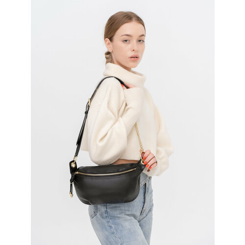 фото Сумка поясная faustini 7706-black, фактура гладкая, черный