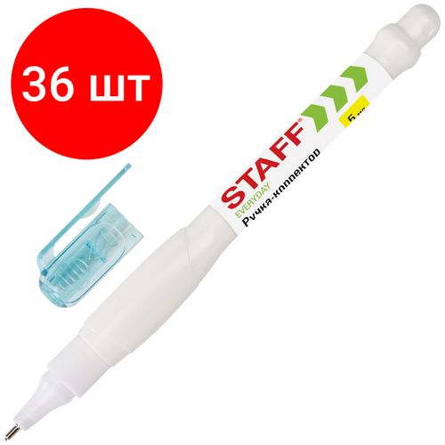 ручка staff 143679 комплект 36 шт Комплект 36 шт, Ручка-корректор STAFF EVERYDAY, 5 мл, металлический наконечник, круглый корпус, 227567