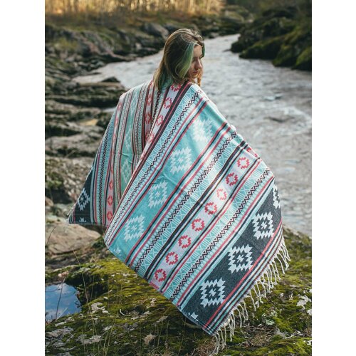 Палантин , 200х94 см, бирюзовый, серый