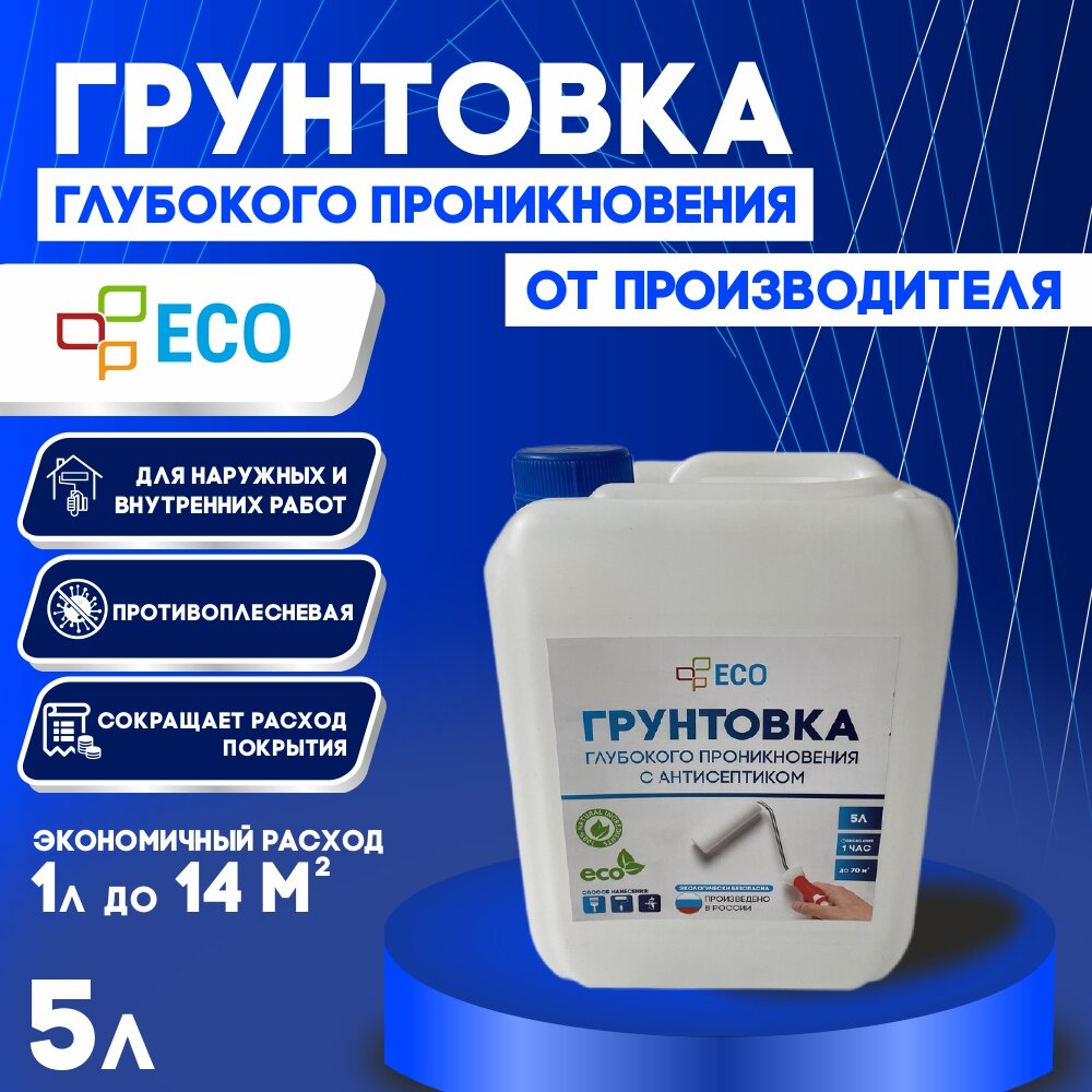 Грунтовка глубокого проникновения ECO с антисептиком для стен и потолков