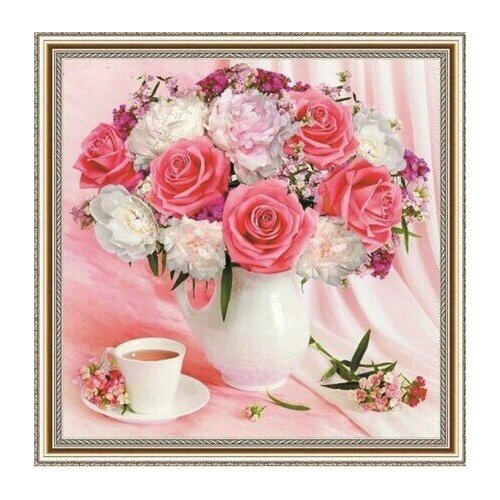 Алмазная мозаика на подрамнике 40х50, Букет цветов в вазе