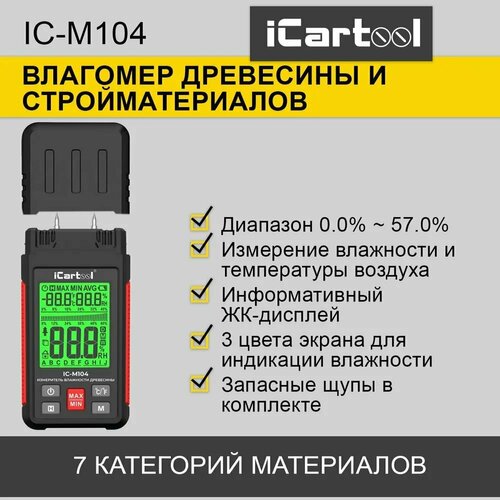 Измеритель влажности древесины iCartool IC-M104 измеритель влажности древесины metland md 2g