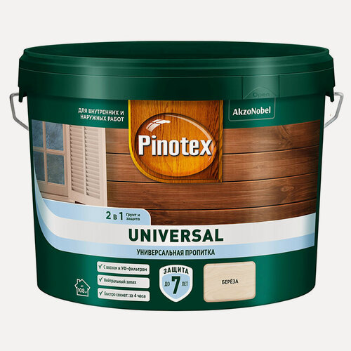 Изображение товара Пропитка PINOTEX UNIVERSAL 2 в 1 для защиты древесины, на водной основе, береза 9л
