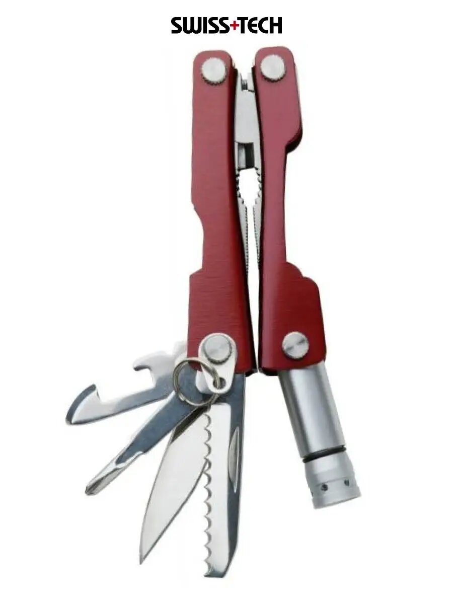 Мультитул 8 в 1 ST35000, прямая заточка, SWISS+TECH, цвет красный/серебристый — фото 1
