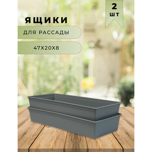 Поддон для рассады, комплект из 2 ящиков для рассады (47 х 20 х 8 см)