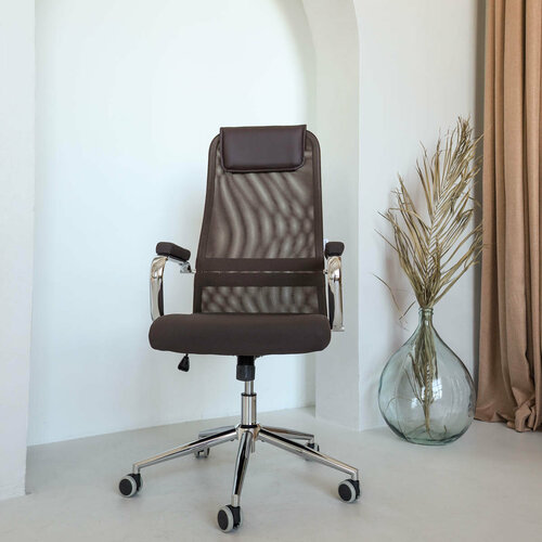 Кресло компьютерное Comiron CH-9M Ch кресло офисное с подголовником т коричневая сетка хром 14390₽