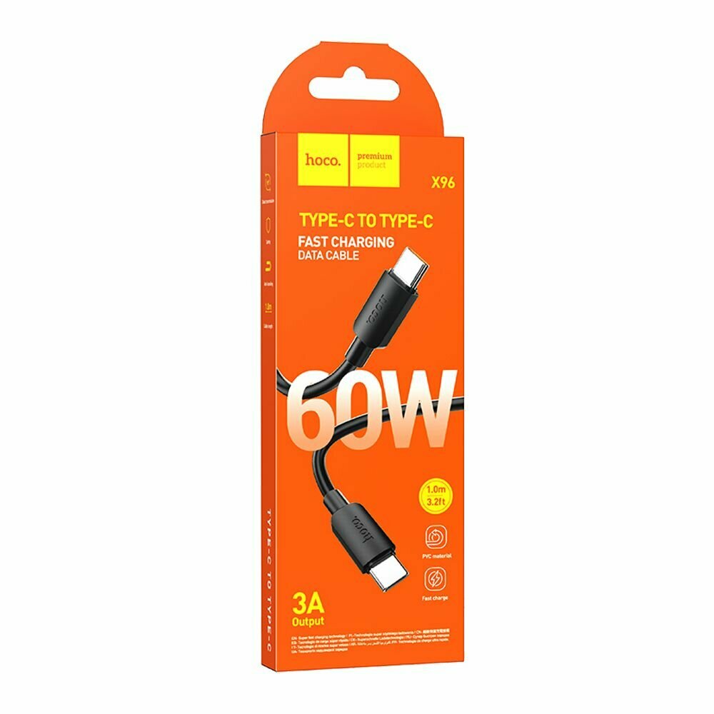 USB-C кабель HOCO X96 Hyper Type-C, 3А, 60W, 1м, PVC (черный) — фото 1
