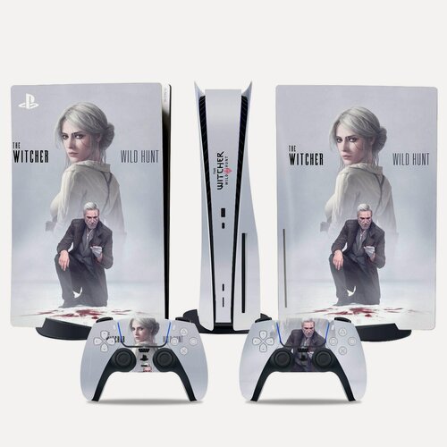 Изображение товара Наклейка виниловая защитная на игровую консоль Sony PlayStation 5 Fat Disc Edition, The Witcher-2, полный комплект с геймпадами
