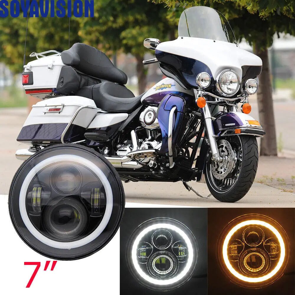 Универсальная 7-дюймовая светодиодная фара H4 для мотоцикла hornet 600 Honda cb400 cb1000sf kawasaki ER6N Harley с корпусом фары, Черный — фото 1