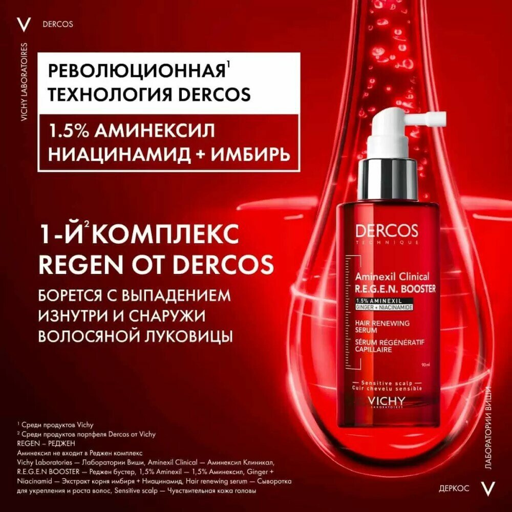 Vichy Деркос Аминексил Реджин Бустер Сыворотка для укрепления и роста волос 90 мл Косметик Актив Продюксьон - фото №5