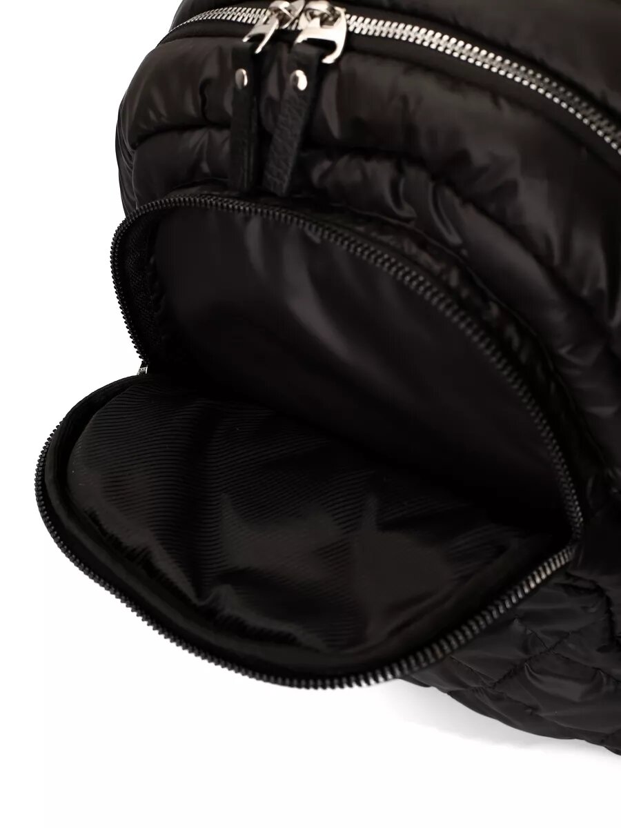 Сумка-рюкзак FABRIZIO CLUB маленький тканевый стеганый, фактура рельефная, стеганая, лаковая, чёрный — фото 1