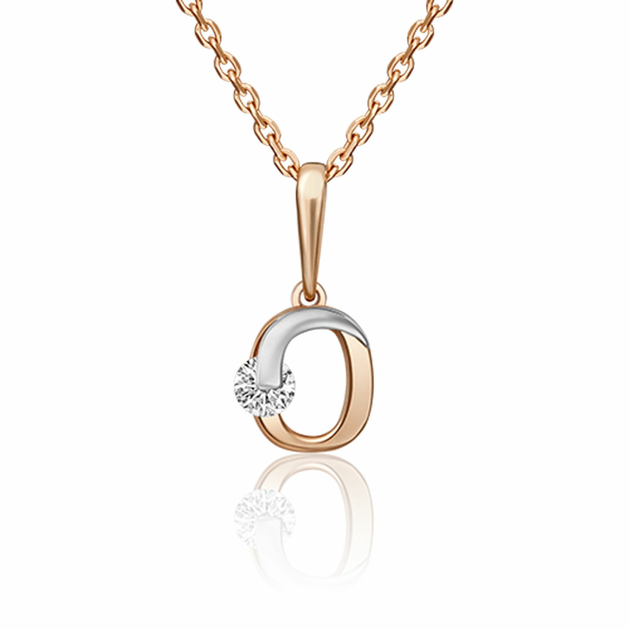Подвеска Diamant online, комбинированное золото, 585 проба, фианит