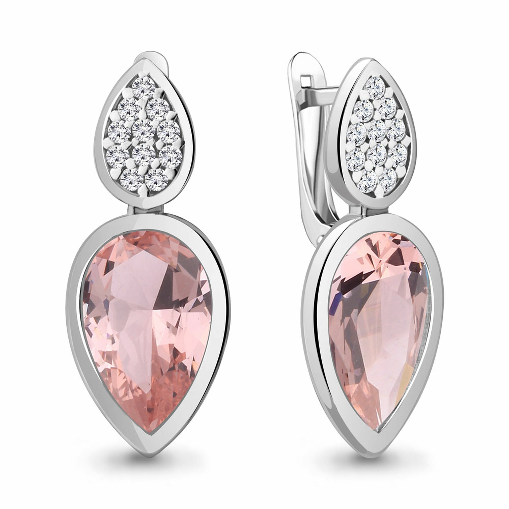 Серьги, серебро, 925 проба, родирование, фианит, морганит