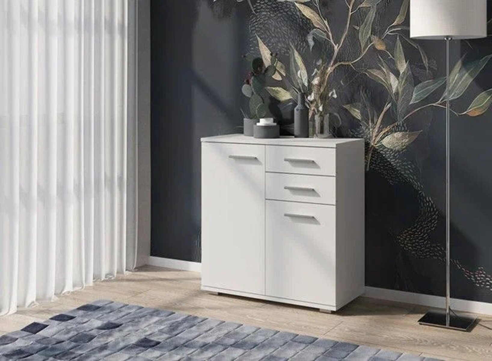 Комод FUN КД 2 комод деревянный с распашными дверцами и выдвижными ящиками Белый 690x340x740мм (ШхГхВ)