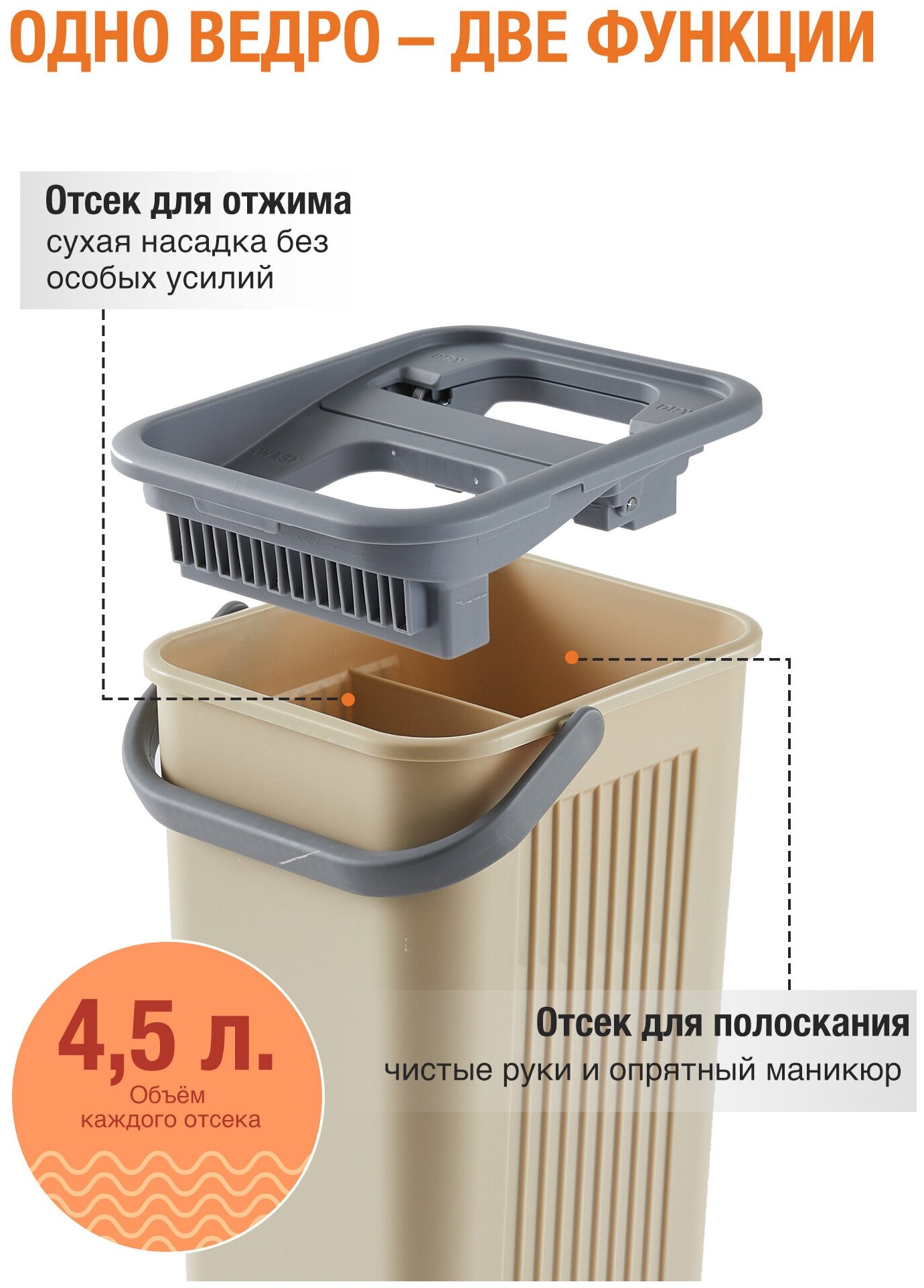 Комплект для уборки AVIK: швабра с отжимом и ведром для мытья полов и окон/ швабра с вертикальным отжимом / швабра лентяйка — фото 1
