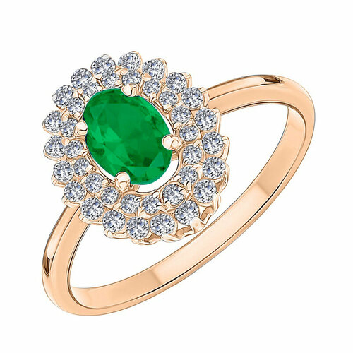 Кольцо Яхонт, золото, 585 проба, изумруд, бриллиант, размер 17.5, бесцветный, зеленый