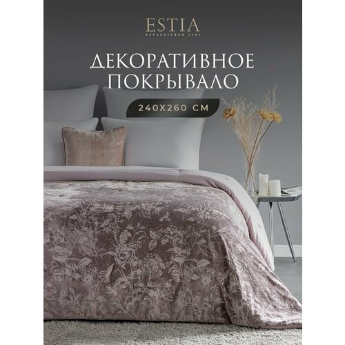 фото Estia покрывало на диван, на кровать евро-макси "примавера" бархат, 240x260, розовое