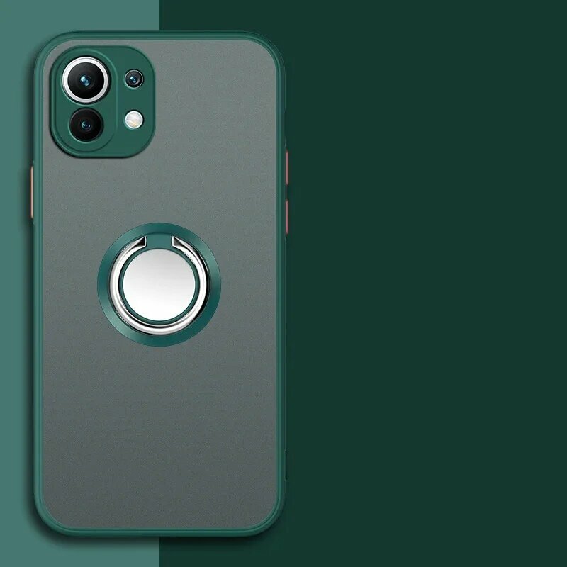 Фотографии Автомобильный магнитный кольцевой держатель для Xiaomi Mi 15 14 13 12 11 Ultra 11i 10T Lite 12S Pro 12X Бампер из ТПУ, матовая пластиковая задняя крышка Сяоми Ми 11 Лайт 5G, Dark Green