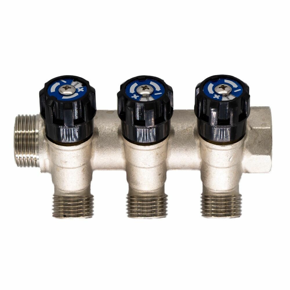 Коллектор СТМ для труб 3 выхода наружная резьба 3/4'х1/2', вентиль C3MV3412N — фото 1