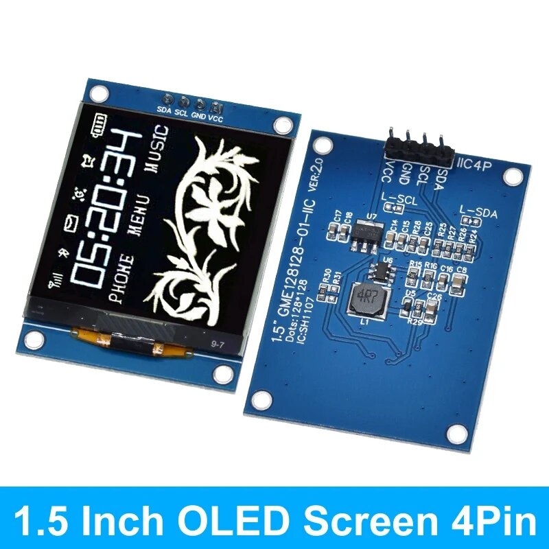 Совершенно новый 1,5-дюймовый 128x128 OLED-экранный модуль, продукт для Raspberry Pi для STM32 для Arduino, 4PIN White