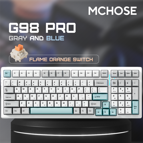 Клавиатура беспроводная MCHOSE G98 Pro Flame Orange Switch RGB Gray and Blue русская раскладка 13989₽